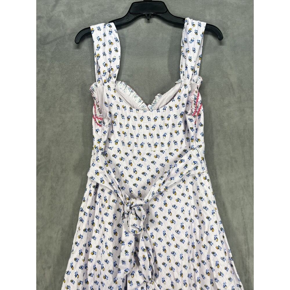 Free People White Midi Dress with Blue Floral Print and Pink Trim - Picture 8 of 11